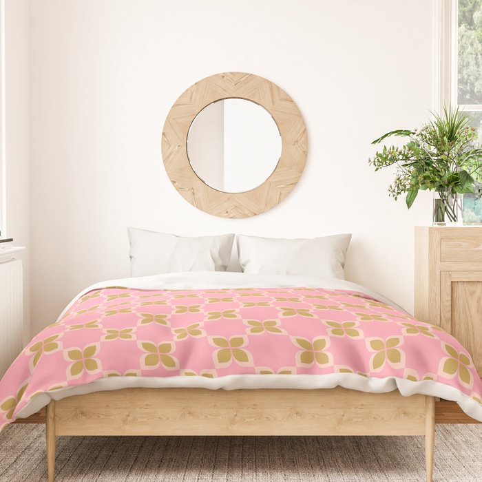 Retro flower check pink green Duvet Cover Gallery Image 3