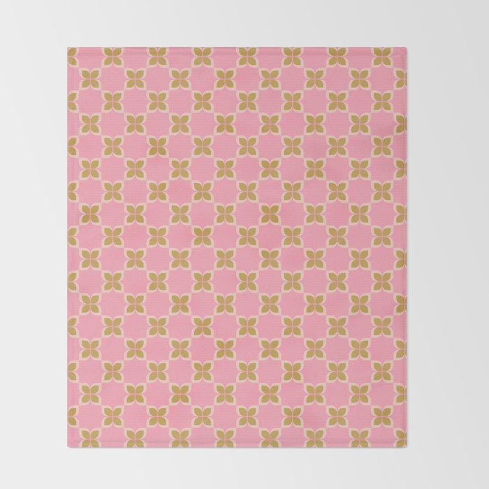 Retro flower check pink green Throw Blanket Gallery Image 2