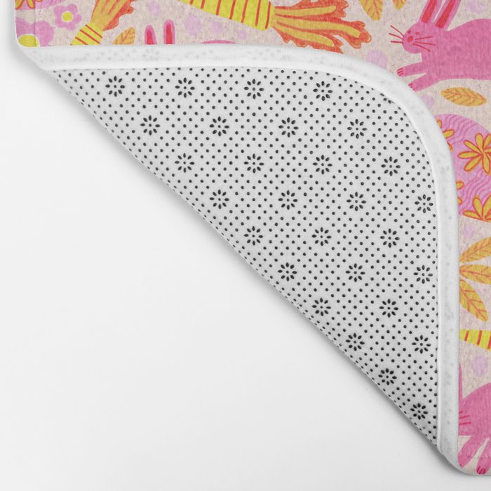 Cute Colorful Rabbits & Decorative Eggs in Pastel Pink Bath Mat Gallery Image 2