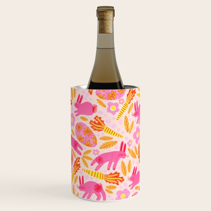Cute Colorful Rabbits & Decorative Eggs in Pastel Pink Wine Chiller Gallery Image 1