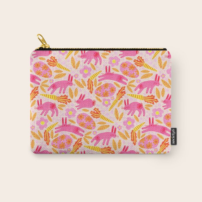 Cute Colorful Rabbits & Decorative Eggs in Pastel Pink Carry All Pouch Gallery Image 1