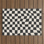 Black and White Wavy Checkered Pattern Outdoor Rug Gallery Image 1
