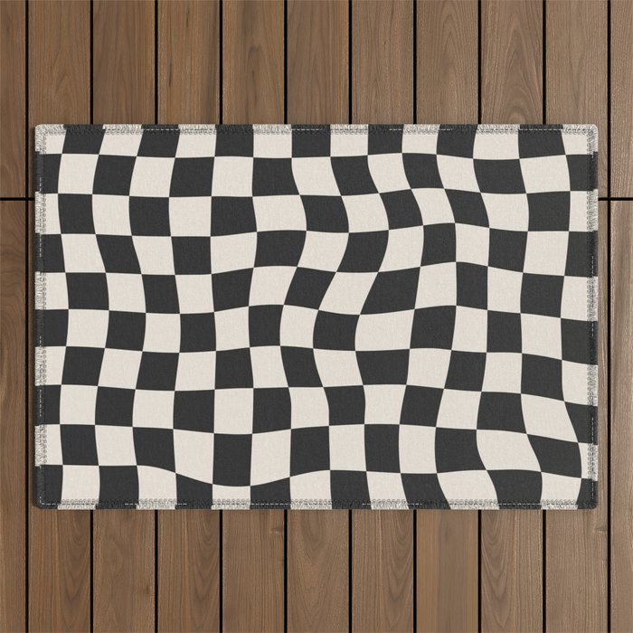 Black and White Wavy Checkered Pattern Outdoor Rug Gallery Image 1