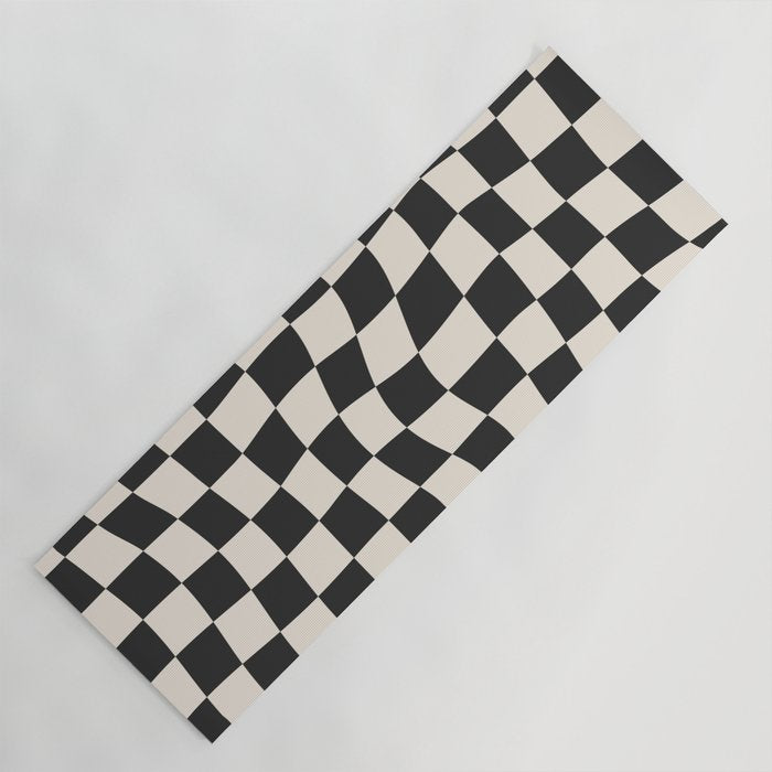Black and White Wavy Checkered Pattern Yoga Mat Gallery Image 1