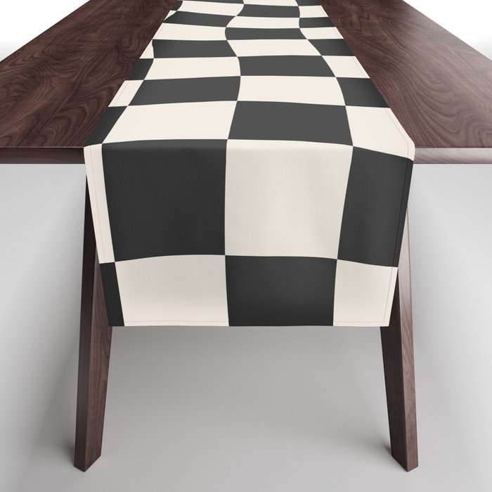 Black and White Wavy Checkered Pattern Table Runner Gallery Image 1
