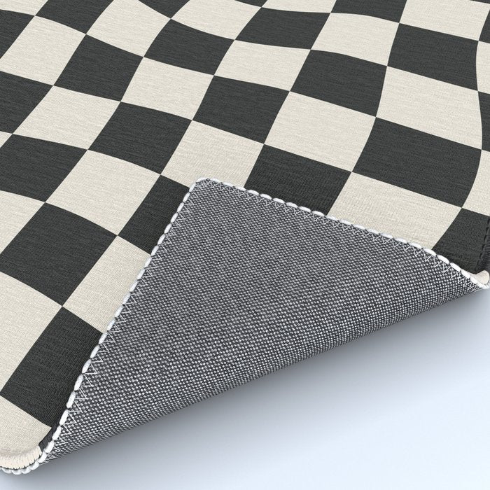 Black and White Wavy Checkered Pattern Rug Gallery Image 4