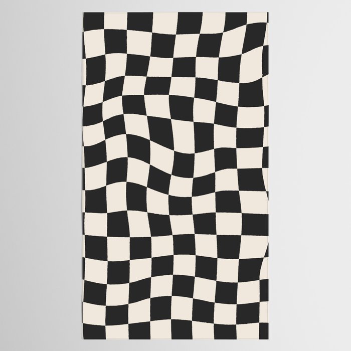 Black and White Wavy Checkered Pattern Tablecloth Gallery Image 2