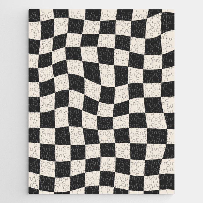 Black and White Wavy Checkered Pattern Jigsaw Puzzle Gallery Image 1