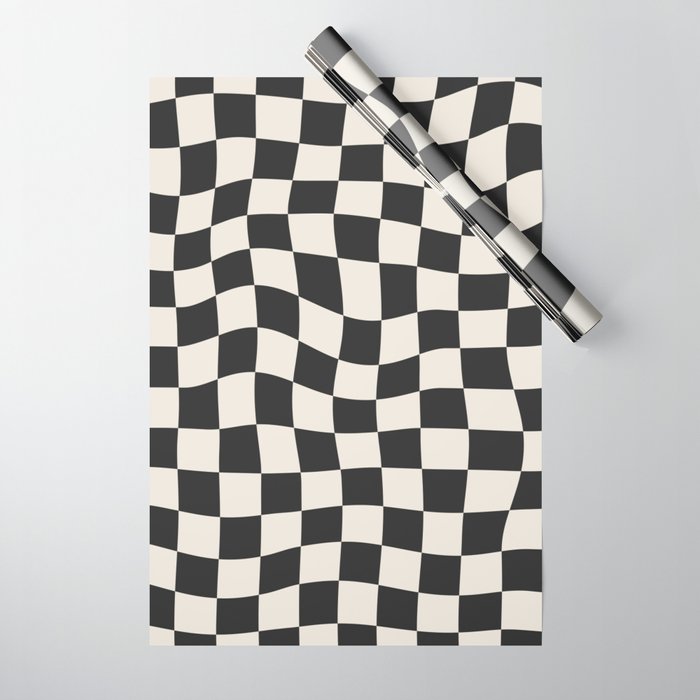 Black and White Wavy Checkered Pattern Wrapping Paper Gallery Image 1