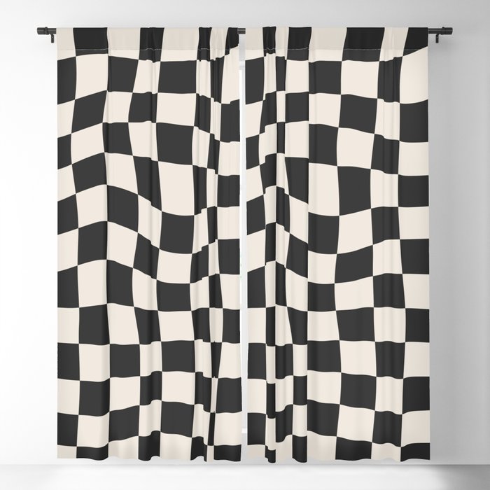 Black and White Wavy Checkered Pattern Window Curtain Gallery Image 5