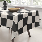 Black and White Wavy Checkered Pattern Tablecloth Gallery Image 3