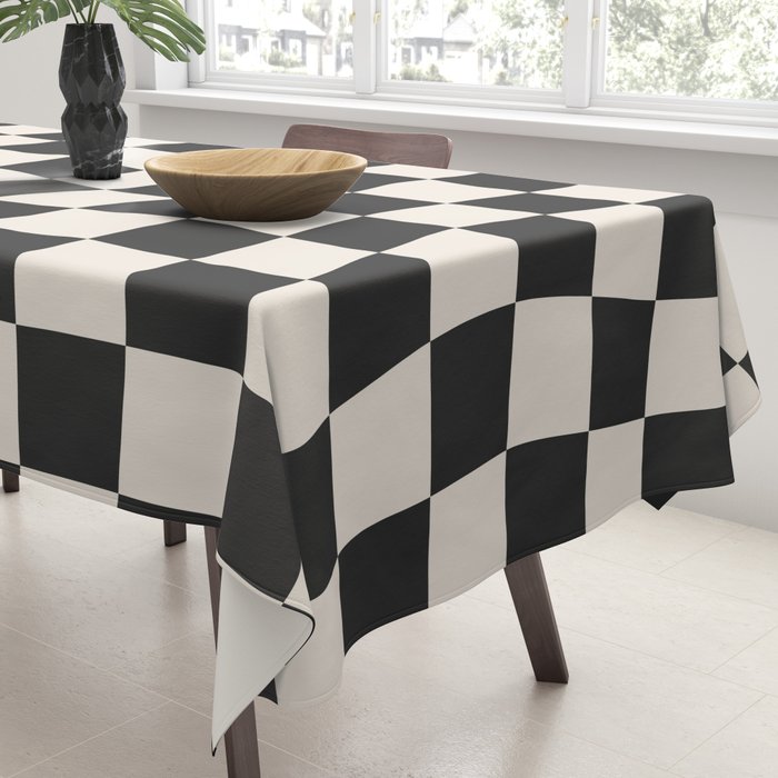 Black and White Wavy Checkered Pattern Tablecloth Gallery Image 3