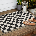 Black and White Wavy Checkered Pattern Outdoor Rug Gallery Image 2