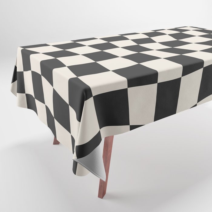 Black and White Wavy Checkered Pattern Tablecloth Gallery Image 1