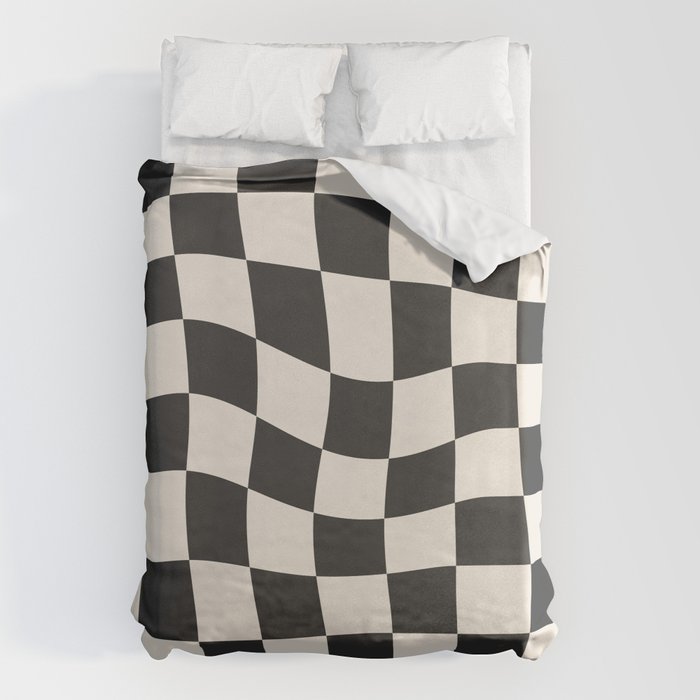 Black and White Wavy Checkered Pattern Duvet Cover Gallery Image 1