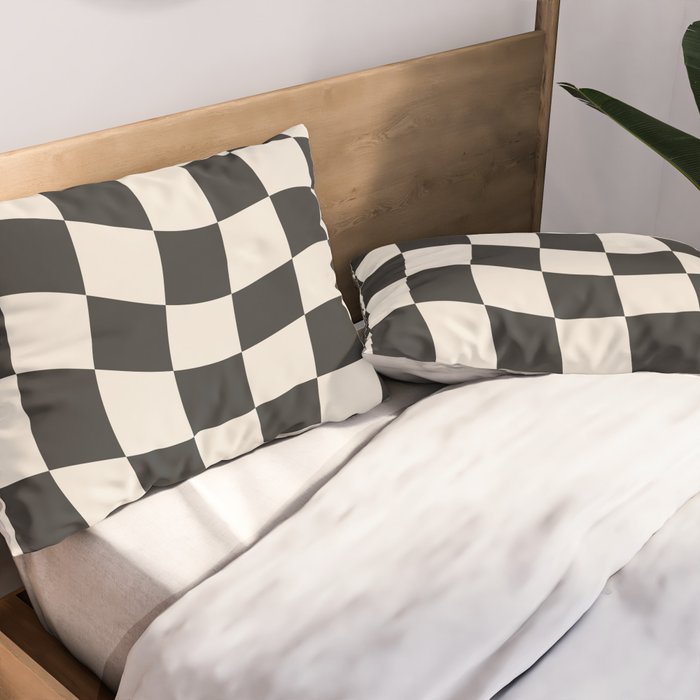 Black and White Wavy Checkered Pattern Pillow Sham Gallery Image 2