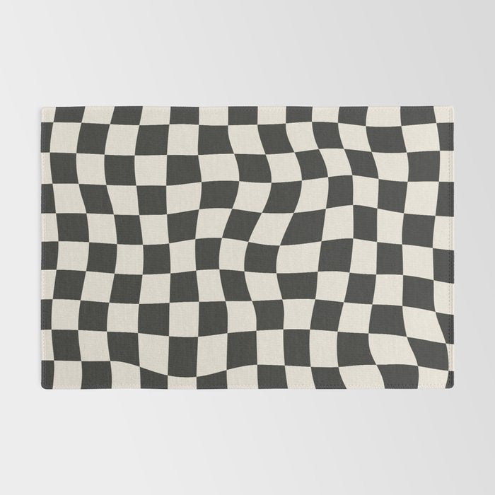 Black and White Wavy Checkered Pattern Rug Gallery Image 2