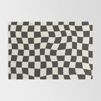 Black and White Wavy Checkered Pattern Rug Gallery Image 2