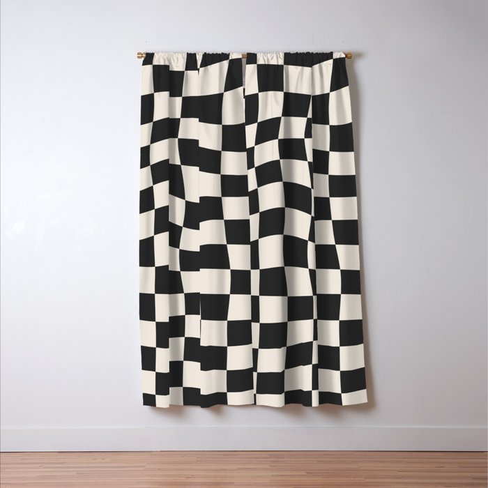 Black and White Wavy Checkered Pattern Window Curtain Gallery Image 3