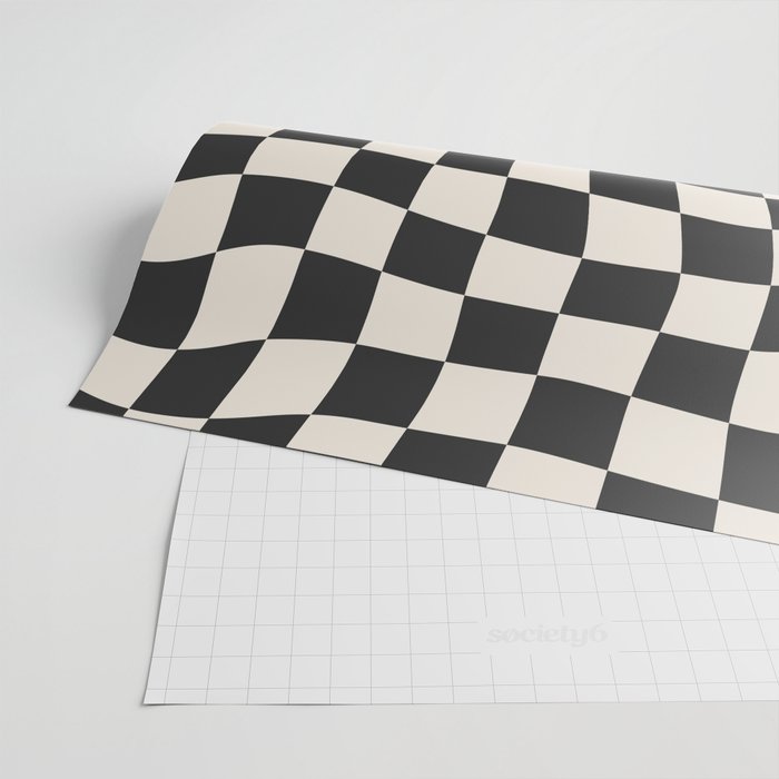 Black and White Wavy Checkered Pattern Wrapping Paper Gallery Image 2
