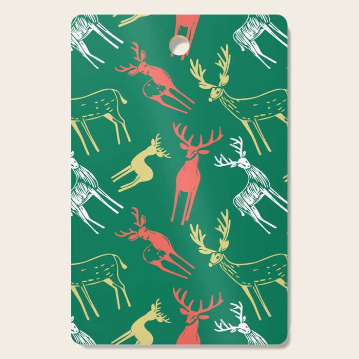 Green christmas reindeer animal pattern Cutting Board Gallery Image 1