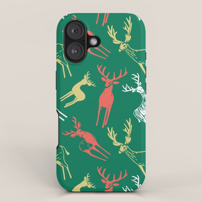 Green christmas reindeer animal pattern iPhone Case Gallery Image 1