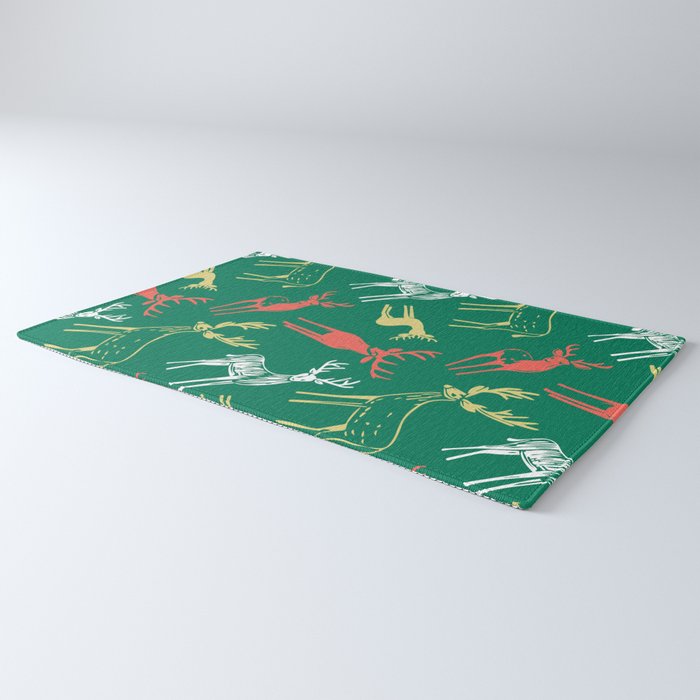 Green christmas reindeer animal pattern Rug Gallery Image 3