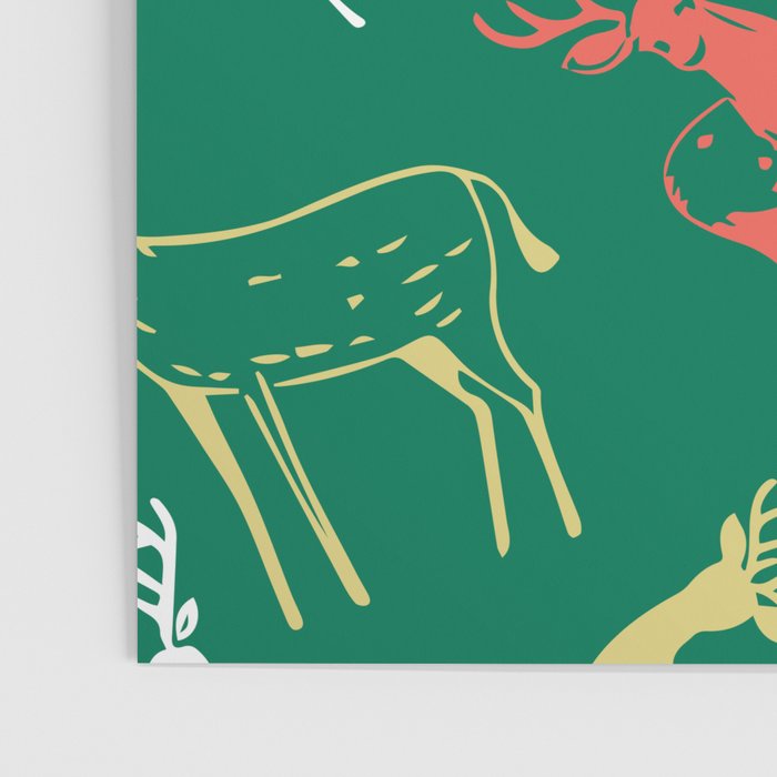 Green christmas reindeer animal pattern Poster Gallery Image 3