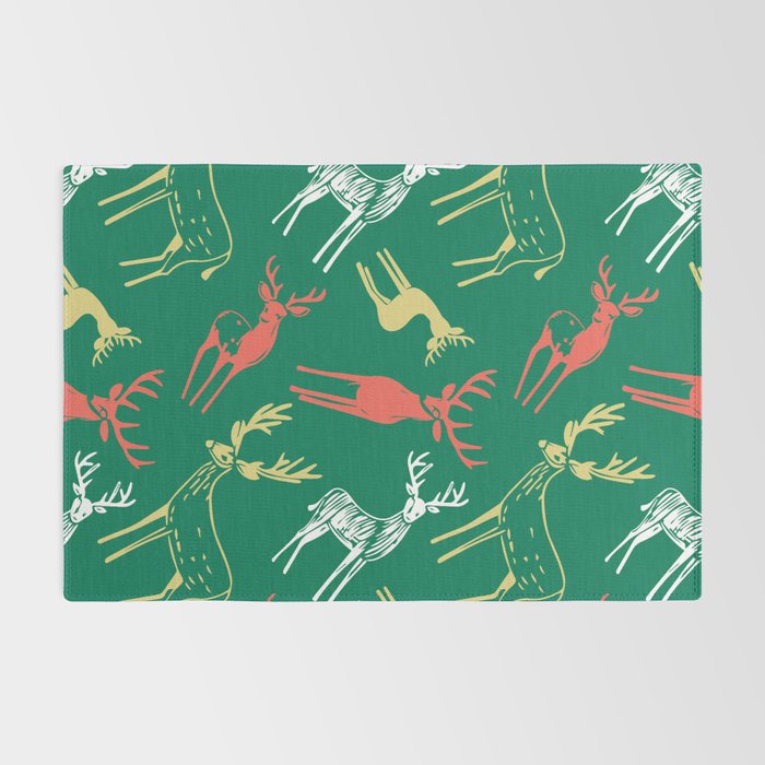 Green christmas reindeer animal pattern Rug Gallery Image 2