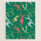 Green christmas reindeer animal pattern Jigsaw Puzzle Gallery Image 1