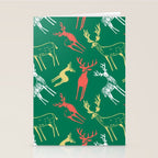 Green christmas reindeer animal pattern Stationery Card Gallery Image 2