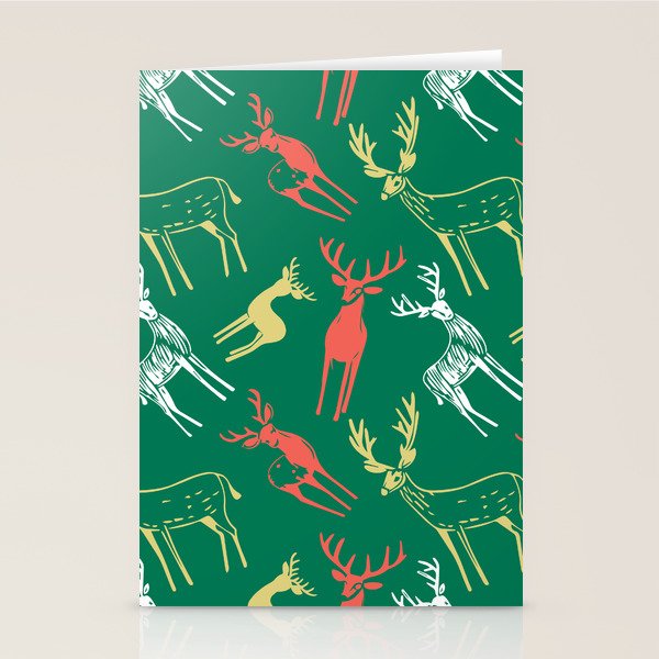 Green christmas reindeer animal pattern Stationery Card Gallery Image 2