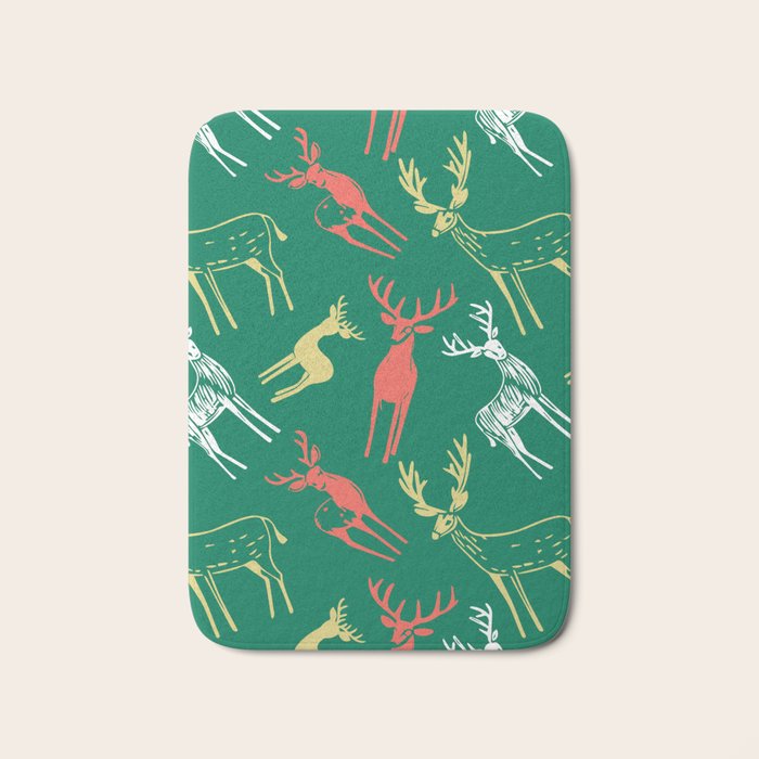 Green christmas reindeer animal pattern Bath Mat Gallery Image 1