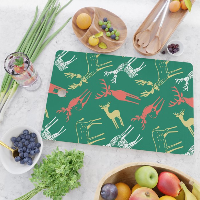 Green christmas reindeer animal pattern Cutting Board Gallery Image 2