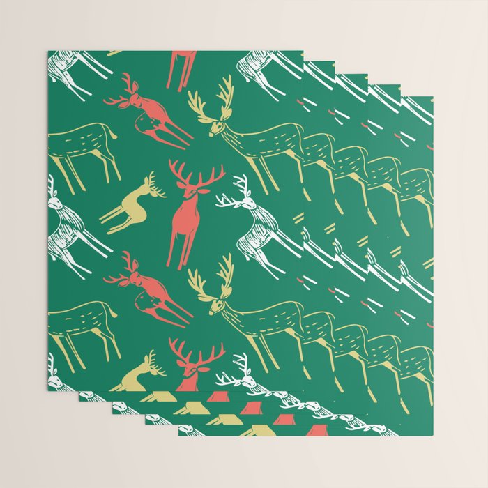 Green christmas reindeer animal pattern Wrapping Paper Gallery Image 3