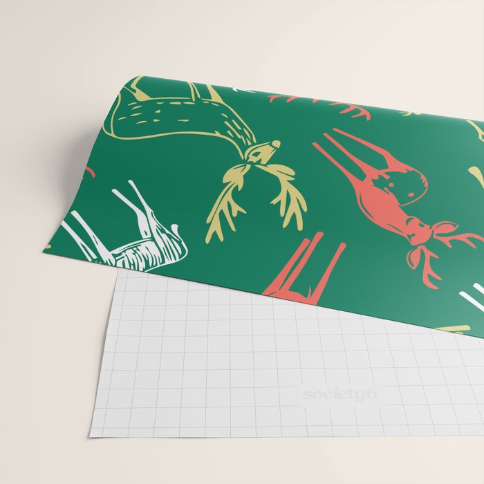 Green christmas reindeer animal pattern Wrapping Paper Gallery Image 2