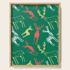 Green christmas reindeer animal pattern Serving Tray Gallery Image 1