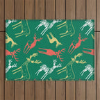 Green christmas reindeer animal pattern Outdoor Rug Gallery Image 1