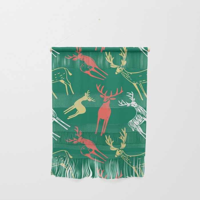 Green christmas reindeer animal pattern Wall Hanging Gallery Image 1