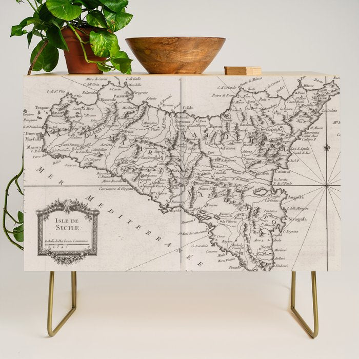 Vintage Map of Sicily Italy (1764) Credenza Gallery Image 1