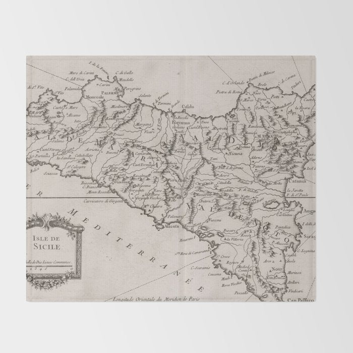 Vintage Map of Sicily Italy (1764) Throw Blanket Gallery Image 2