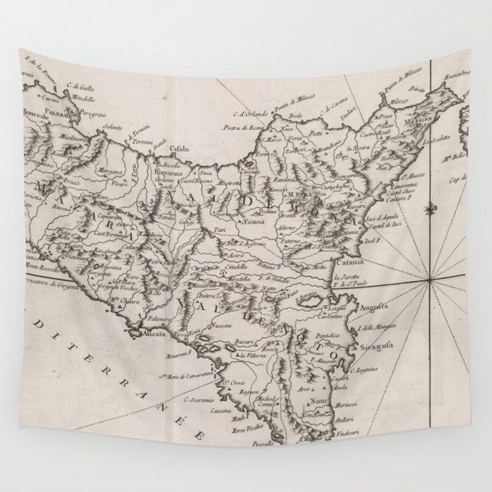 Vintage Map of Sicily Italy (1764) Wall Tapestry Gallery Image 4
