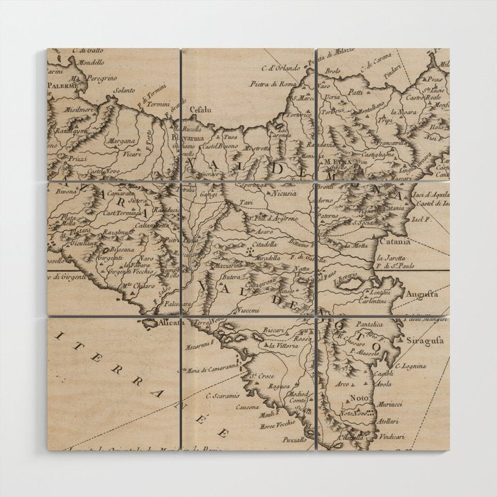 Vintage Map of Sicily Italy (1764) Wood Wall Art Gallery Image 1