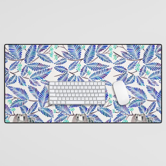 Happy Sloth - Tropical Blue Leaves Desk Mat Gallery Image 1