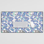 Happy Sloth - Tropical Blue Leaves Desk Mat Gallery Image 1