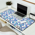 Happy Sloth - Tropical Blue Leaves Desk Mat Gallery Image 2