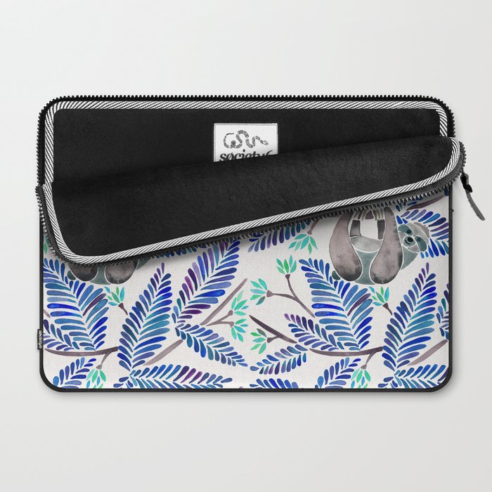 Happy Sloth - Tropical Blue Leaves Laptop Sleeve Gallery Image 2