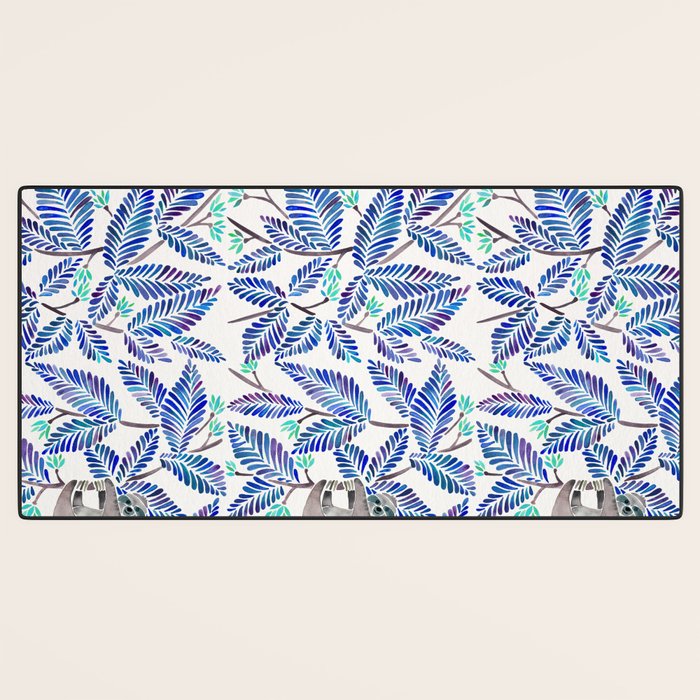 Happy Sloth - Tropical Blue Leaves Desk Mat Gallery Image 3
