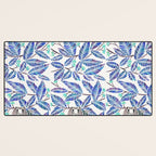 Happy Sloth - Tropical Blue Leaves Desk Mat Gallery Image 3