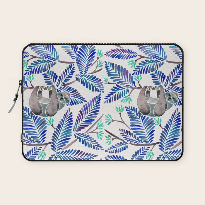 Happy Sloth - Tropical Blue Leaves Laptop Sleeve Gallery Image 1